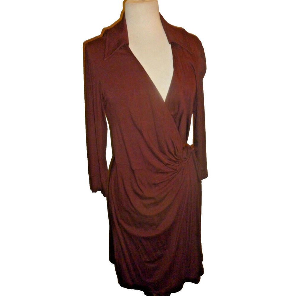 Trina‎ Turk Merlot Rayon Wrap Sheath Dress sz 10